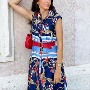 NWT ZARA Chain Print Belted Dress S Blogger’s Favorite